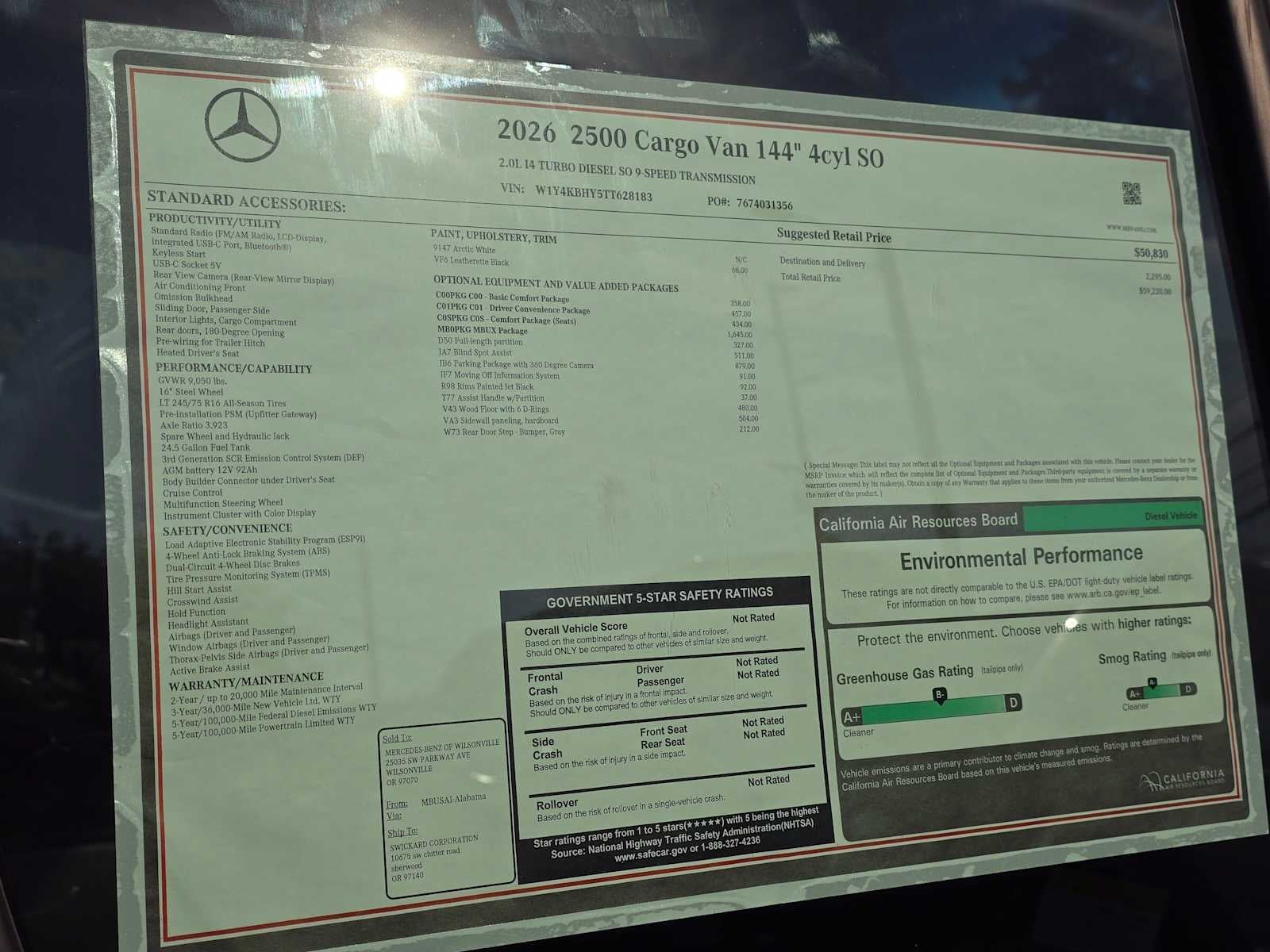 2026 Mercedes-Benz Sprinter Cargo 2500 Standard Roof I4 Diesel 144 RWD