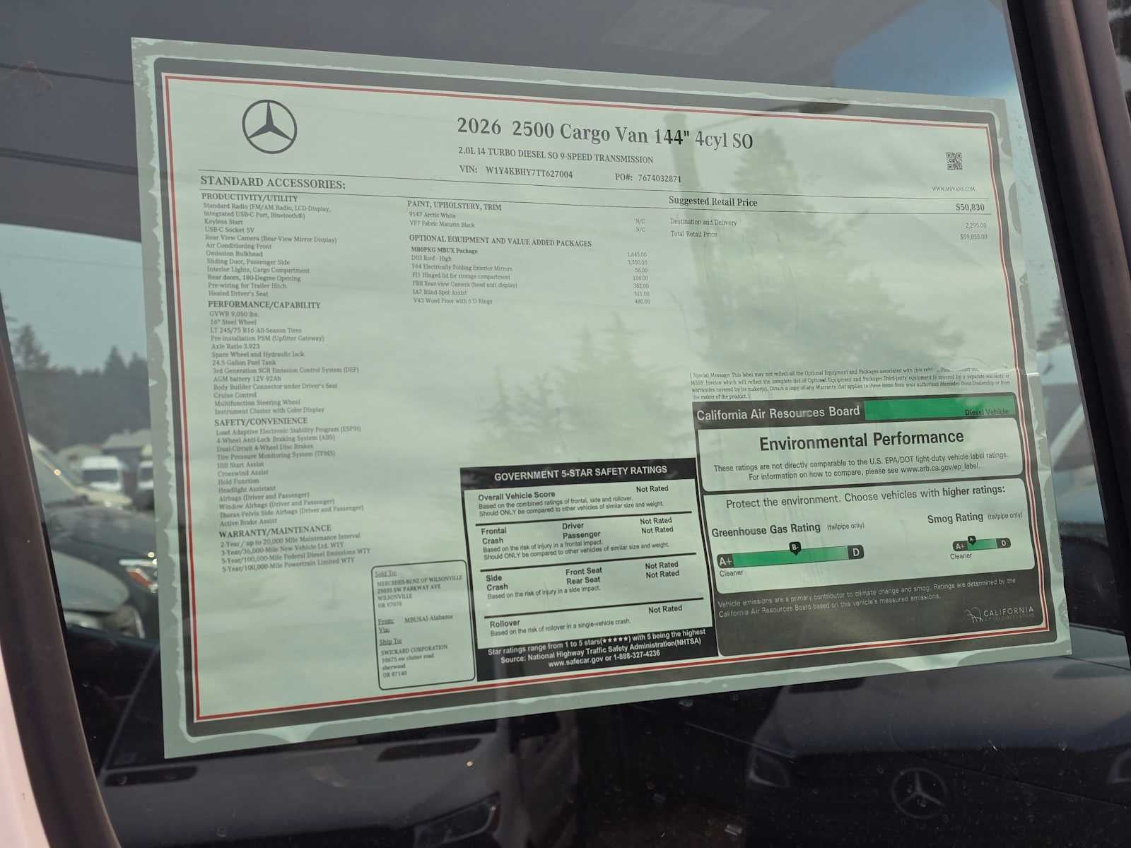 2026 Mercedes-Benz Sprinter Cargo 2500 Standard Roof I4 Diesel 144 RWD