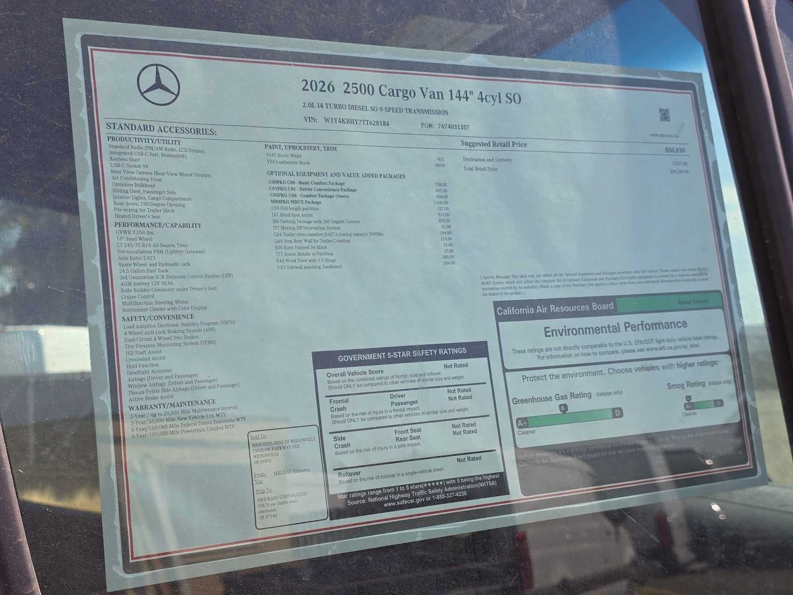 2026 Mercedes-Benz Sprinter Cargo 2500 Standard Roof I4 Diesel 144 RWD