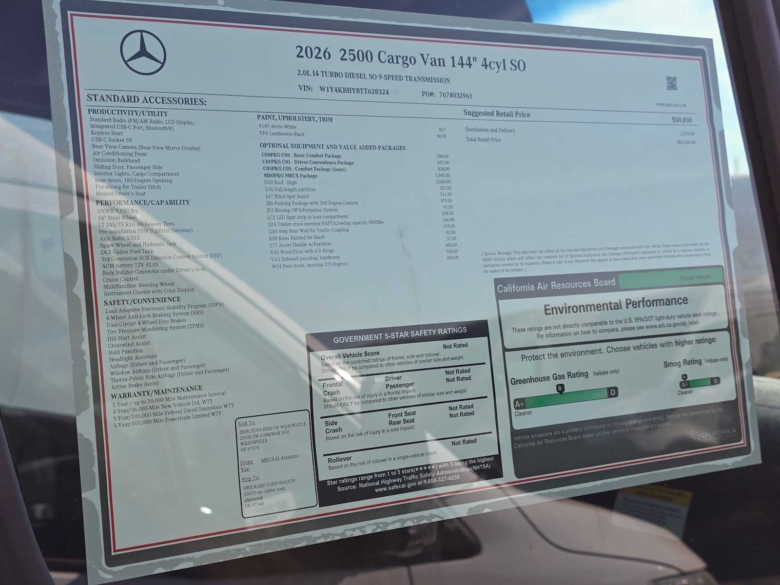 2026 Mercedes-Benz Sprinter Cargo 2500 Standard Roof I4 Diesel 144 RWD