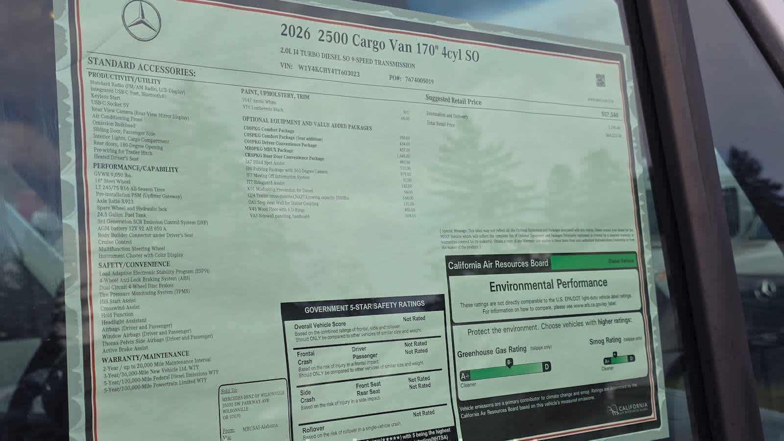 2026 Mercedes-Benz Sprinter 2500 High Roof I4 Diesel 170 RWD