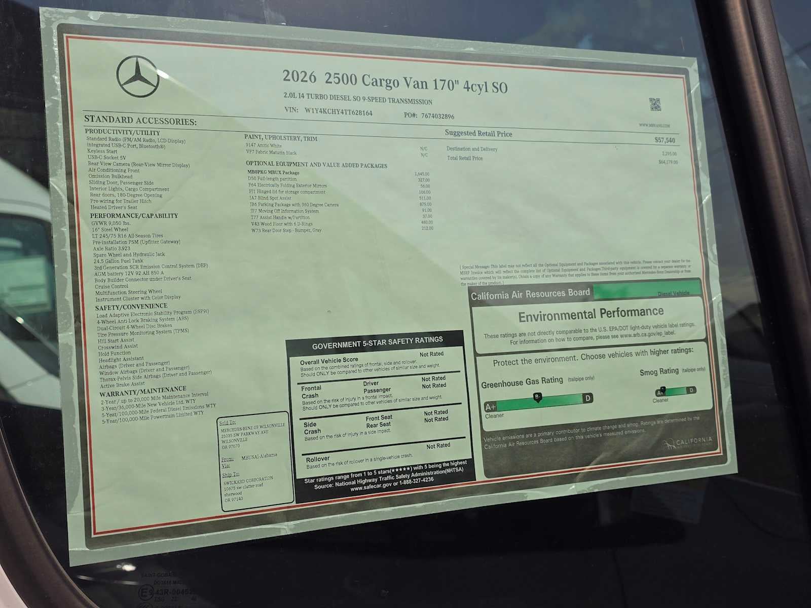 2026 Mercedes-Benz Sprinter 2500 High Roof I4 Diesel 170 RWD