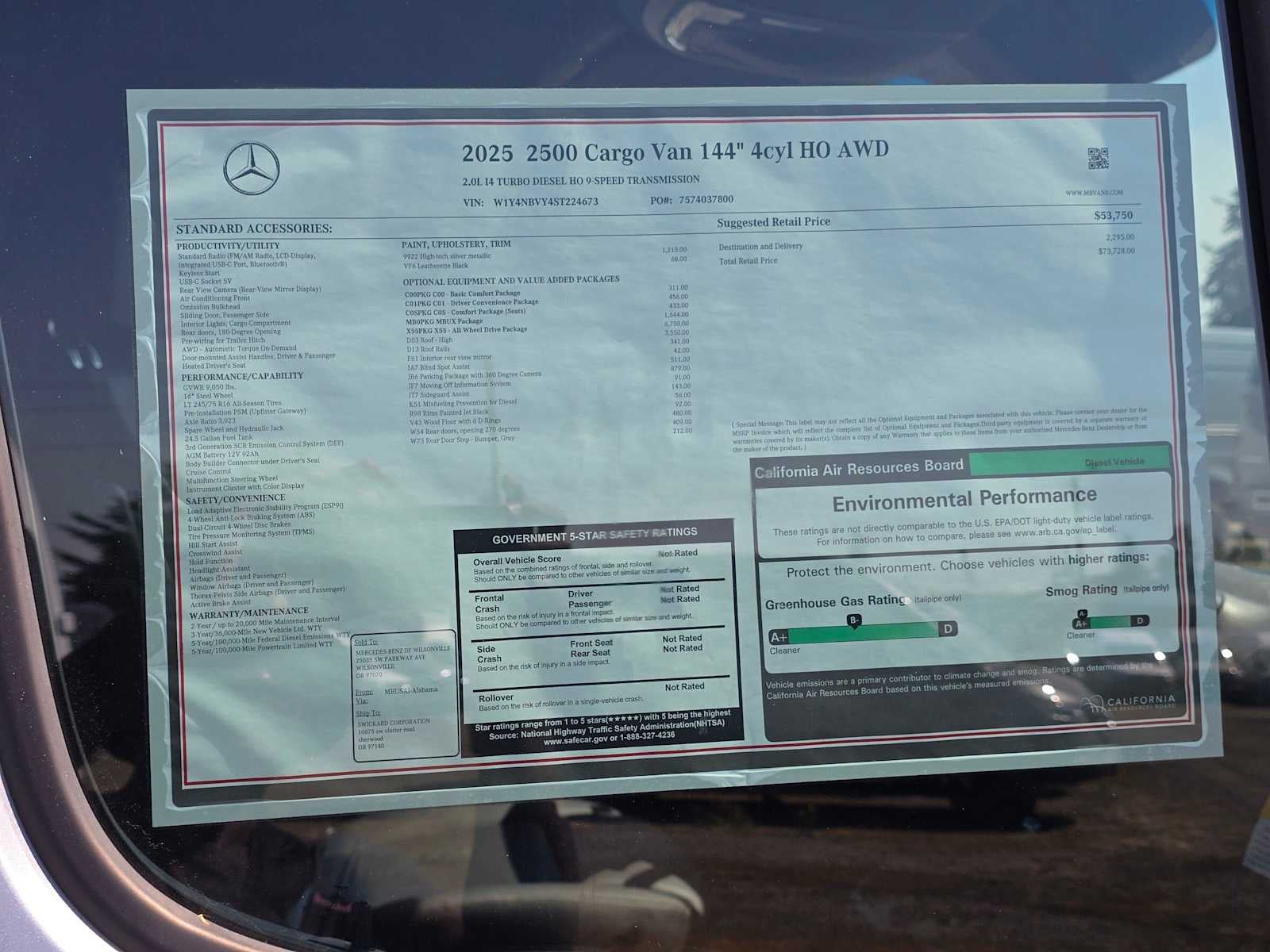 2025 Mercedes-Benz Sprinter Cargo Van 2500 Standard Roof I4 Diesel HO 144 AWD
