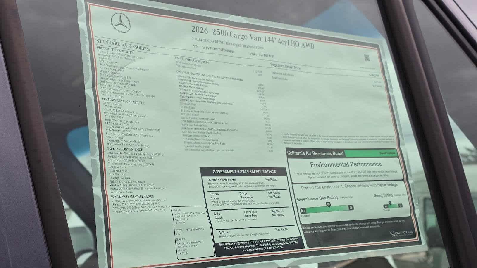 2026 Mercedes-Benz Sprinter 2500 Standard Roof I4 Diesel HO 144 AWD