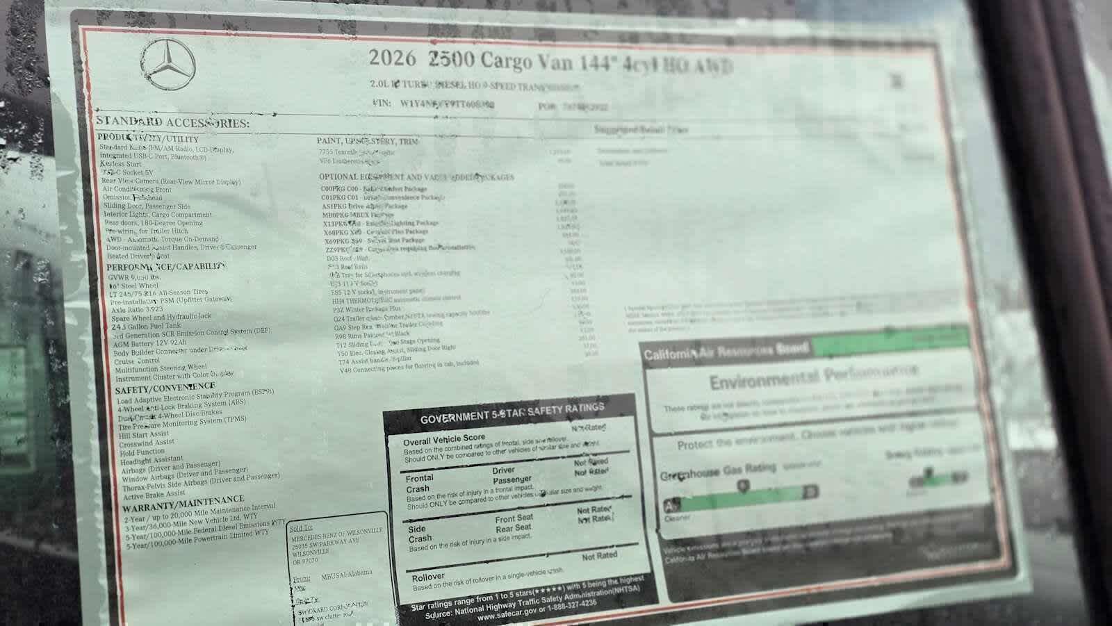 2026 Mercedes-Benz Sprinter 2500 Standard Roof I4 Diesel HO 144 AWD