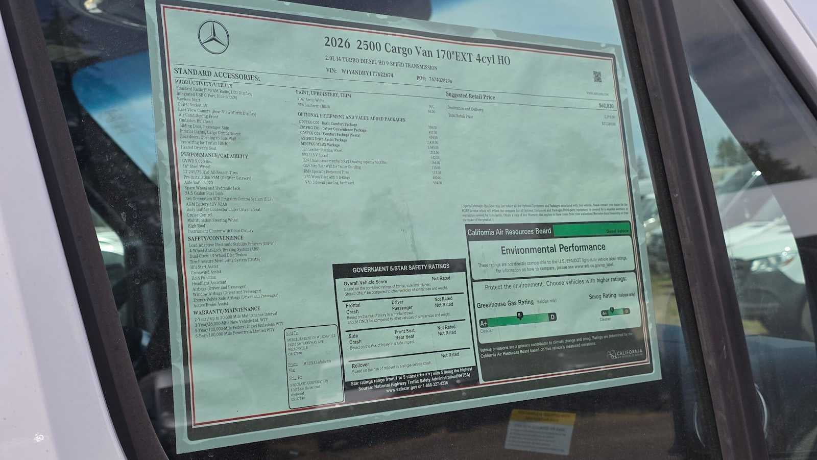 2026 Mercedes-Benz Sprinter Cargo Van 2500 High Roof I4 Diesel HO 170 Extended RWD