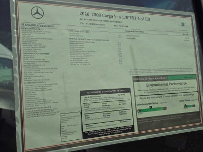 2026 Mercedes-Benz Sprinter Cargo Van 2500 High Roof I4 Diesel HO 170 Extended RWD
