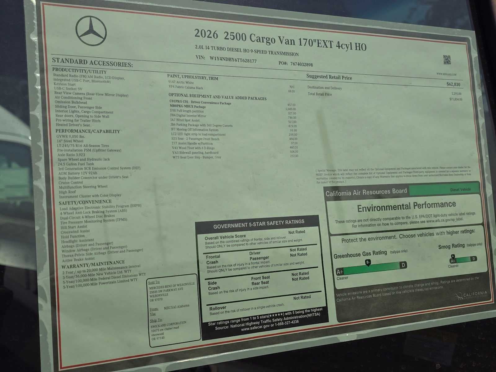 2026 Mercedes-Benz Sprinter Cargo Van 2500 High Roof I4 Diesel HO 170 Extended RWD