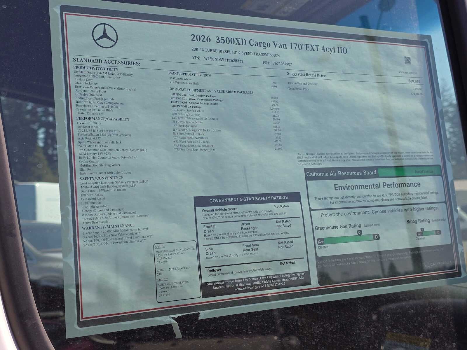2026 Mercedes-Benz Sprinter Cargo 3500XD High Roof I4 Diesel HO 170 Extended RWD
