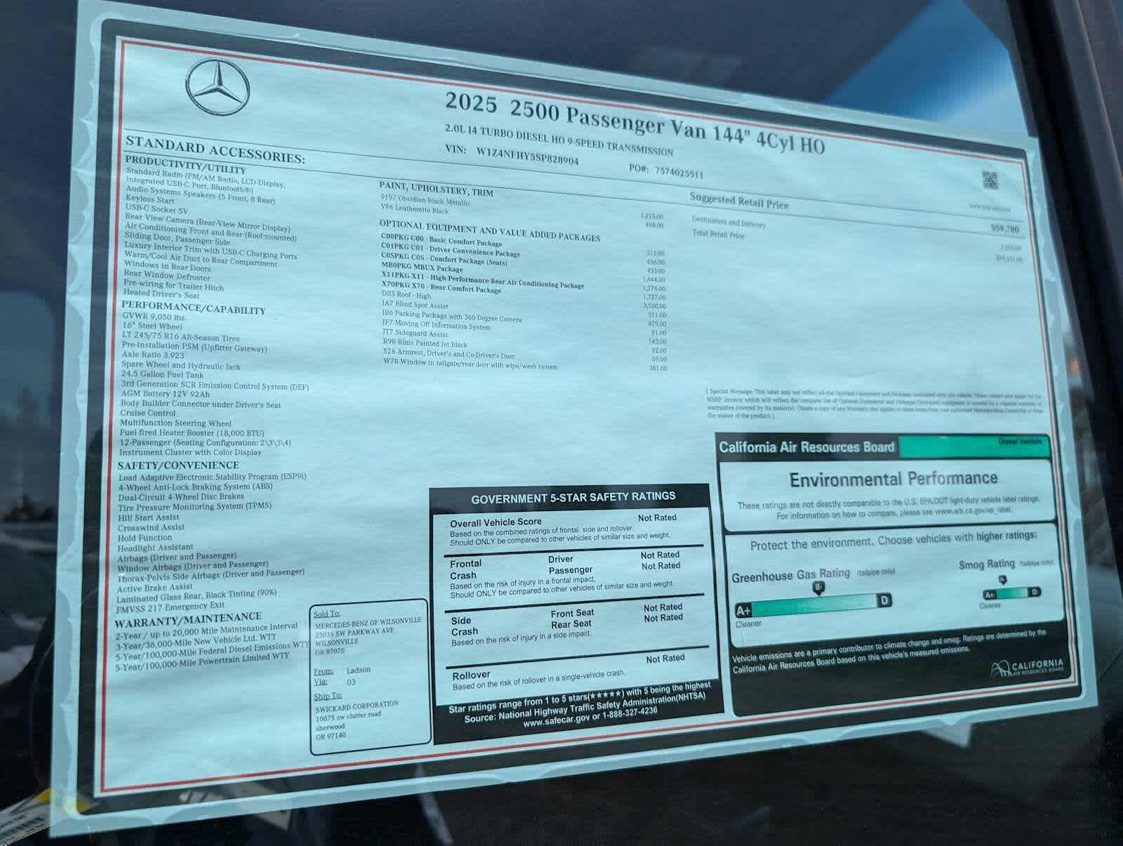 2025 Mercedes-Benz Sprinter Passenger Van 2500 Standard Roof I4 Diesel HO 144" RWD