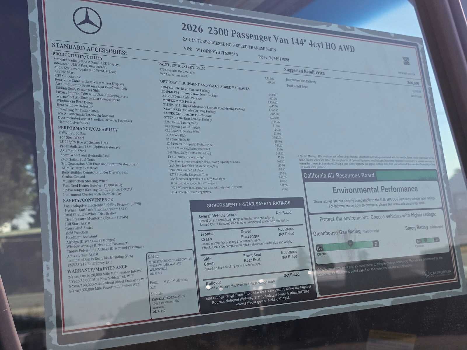 2026 Mercedes-Benz Sprinter Passenger 2500 Standard Roof I4 Diesel HO 144 AWD