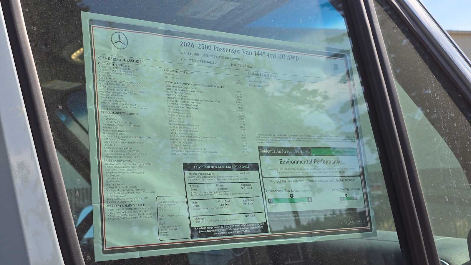 2026 Mercedes-Benz Sprinter Passenger Van 2500 Standard Roof I4 Diesel HO 144 AWD