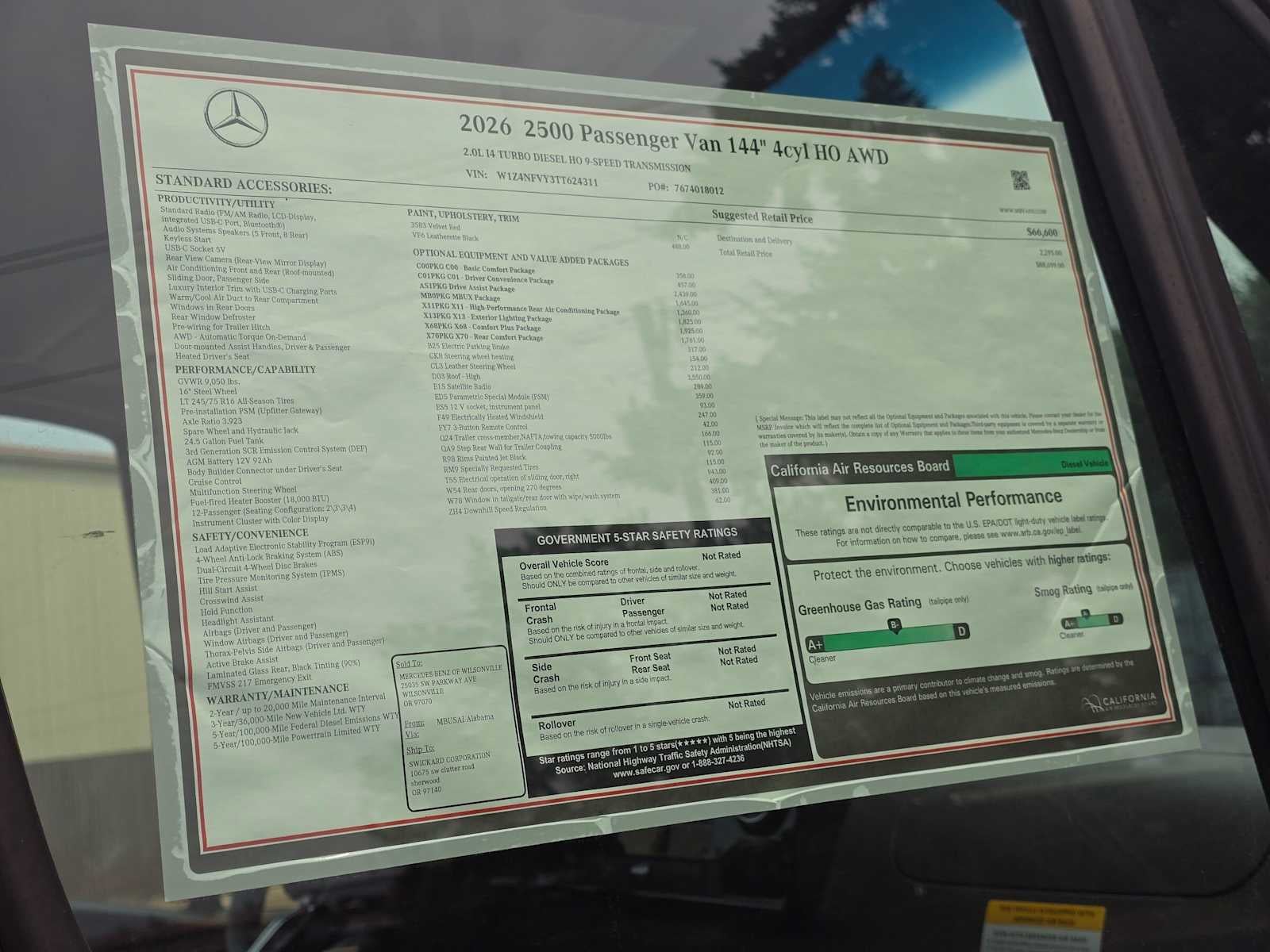 2026 Mercedes-Benz Sprinter Passenger 2500 Standard Roof I4 Diesel HO 144 AWD