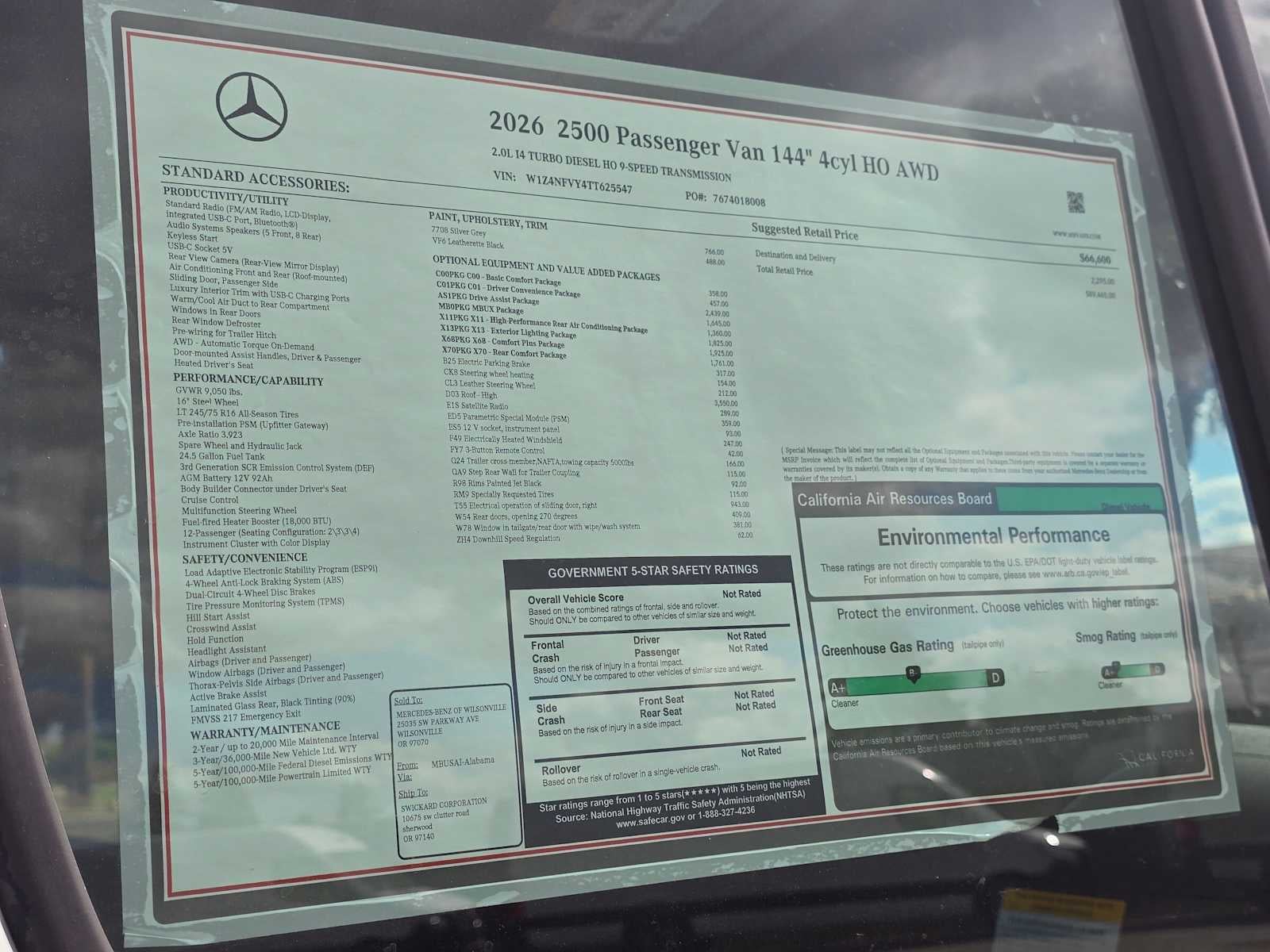 2026 Mercedes-Benz Sprinter Passenger Van 2500 Standard Roof I4 Diesel HO 144 AWD