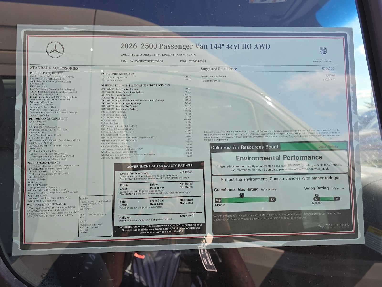 2026 Mercedes-Benz Sprinter Passenger 2500 Standard Roof I4 Diesel HO 144 AWD