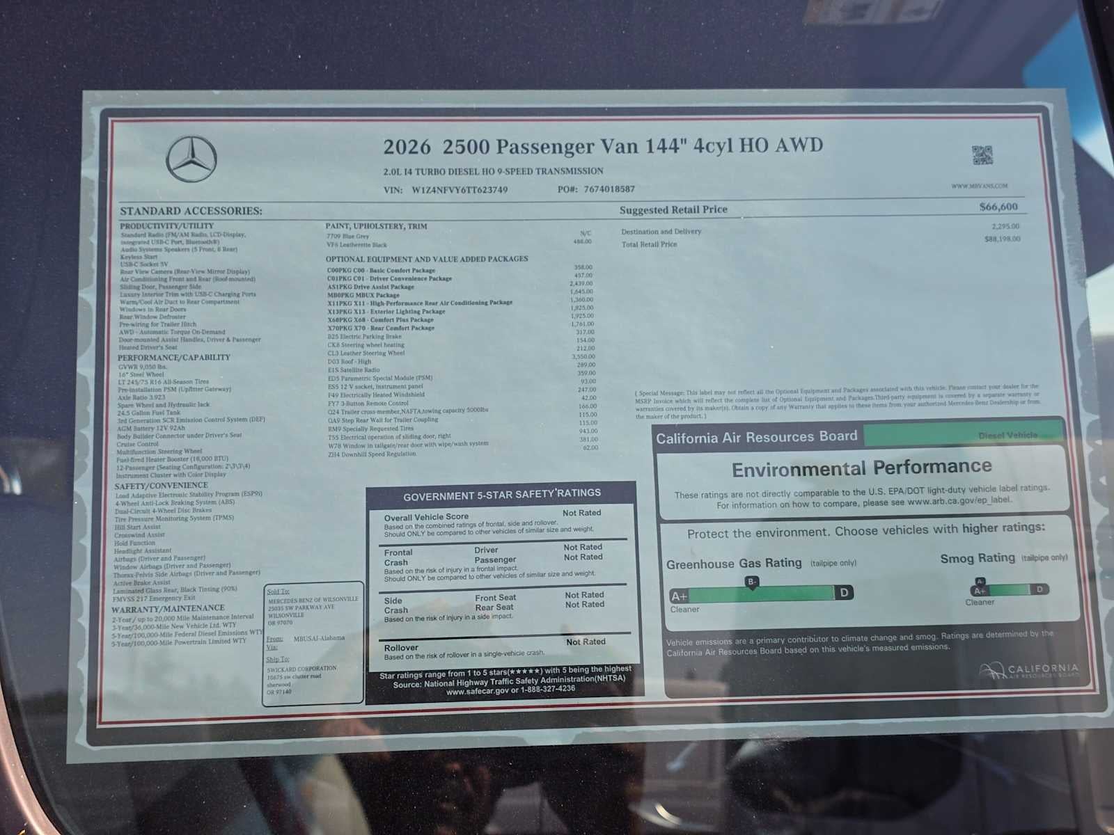 2026 Mercedes-Benz Sprinter Passenger Van 2500 Standard Roof I4 Diesel HO 144 AWD