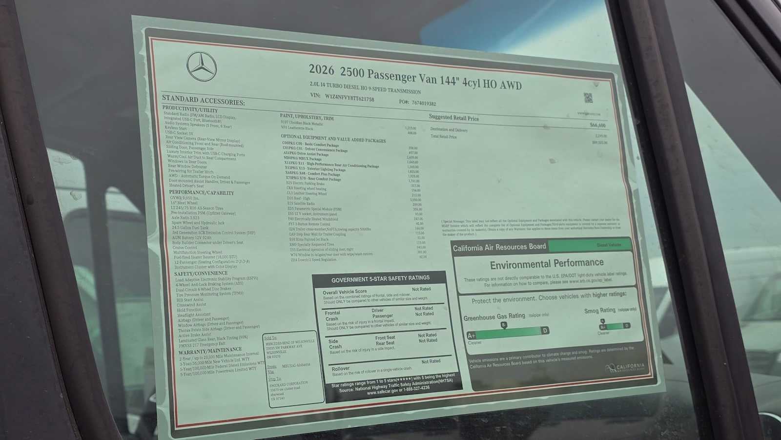 2026 Mercedes-Benz Sprinter Passenger Van 2500 Standard Roof I4 Diesel HO 144 AWD