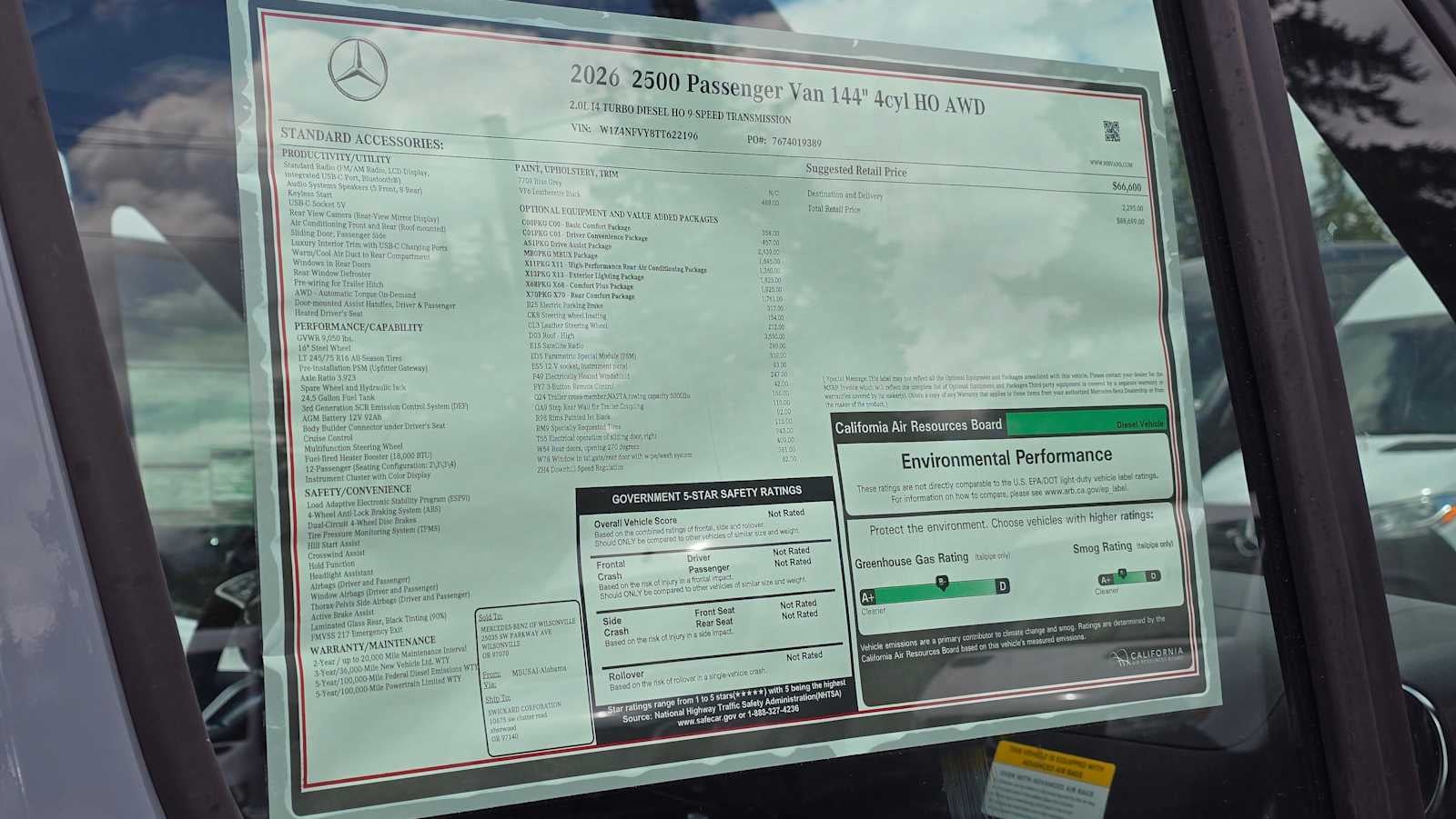 2026 Mercedes-Benz Sprinter Passenger Van 2500 Standard Roof I4 Diesel HO 144 AWD