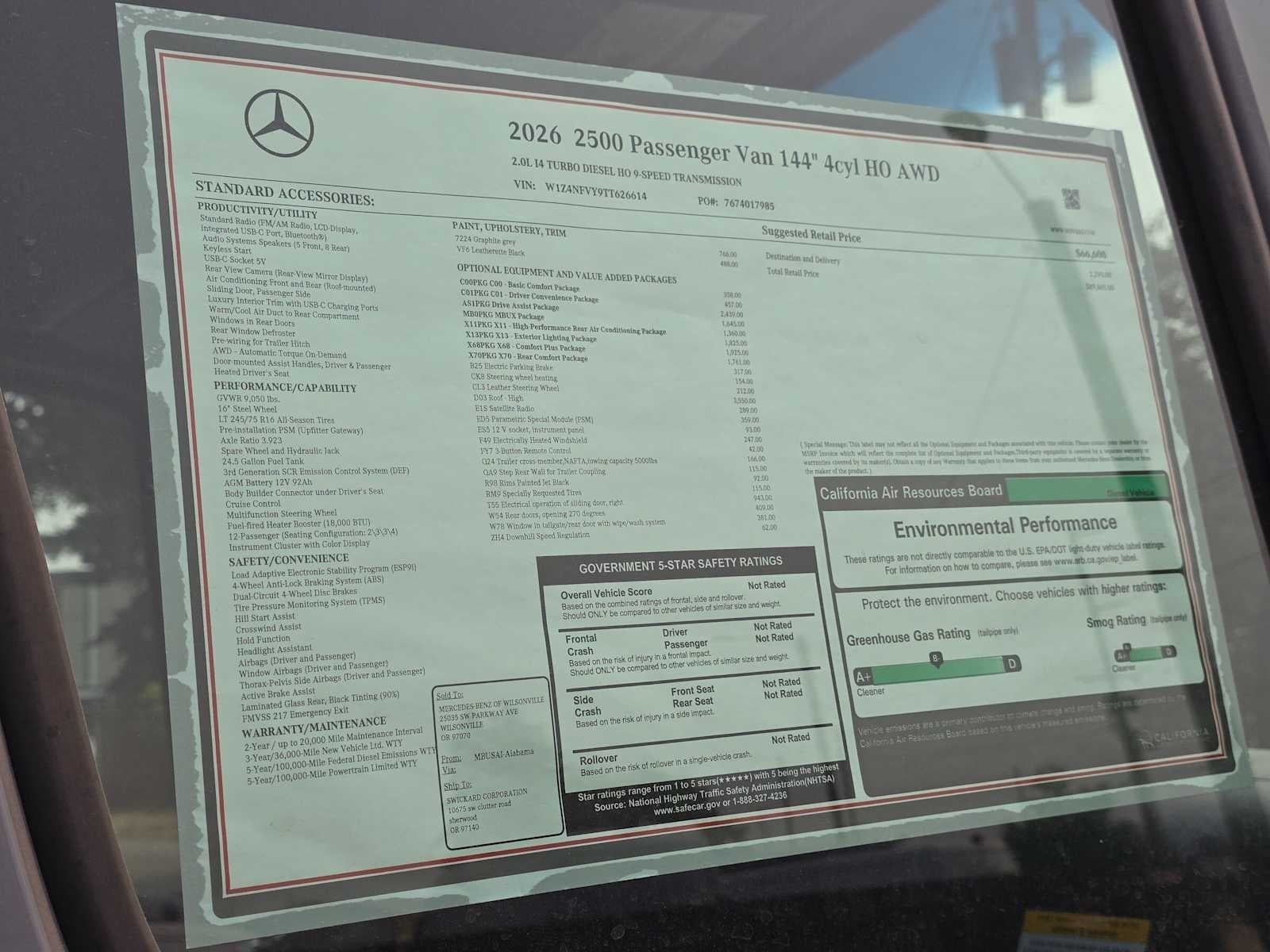 2026 Mercedes-Benz Sprinter Passenger 2500 Standard Roof I4 Diesel HO 144 AWD