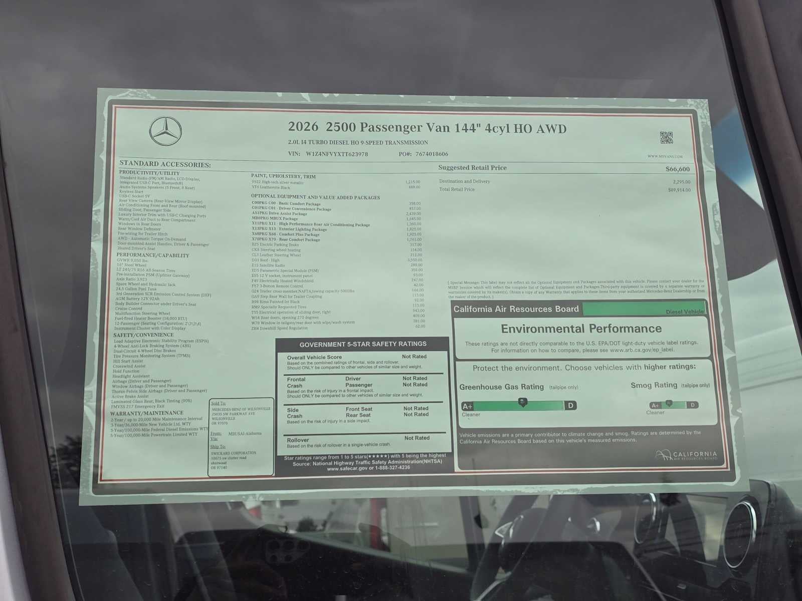 2026 Mercedes-Benz Sprinter Passenger 2500 Standard Roof I4 Diesel HO 144 AWD