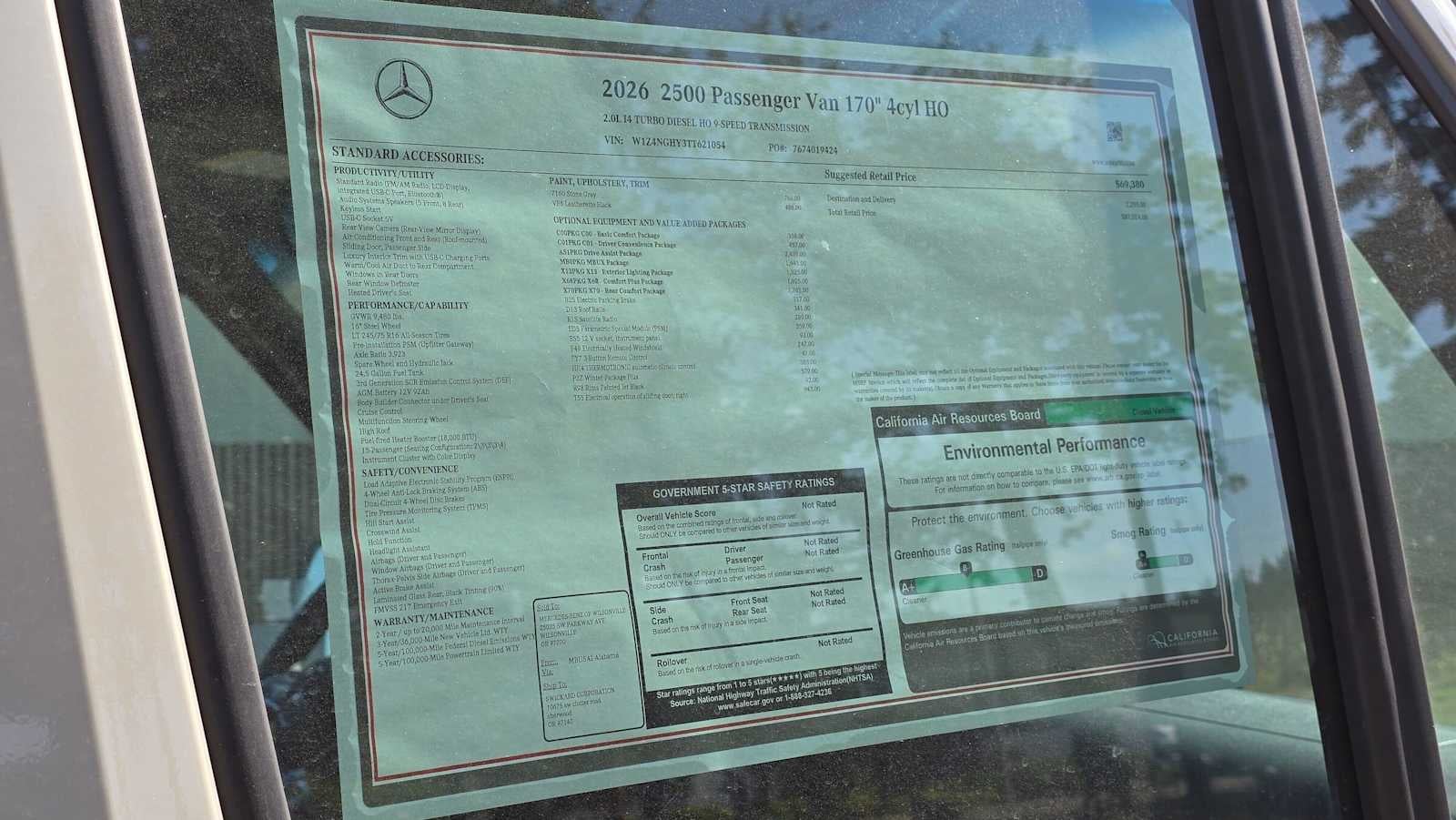 2026 Mercedes-Benz Sprinter Passenger Van 2500 High Roof I4 Diesel HO 170 RWD
