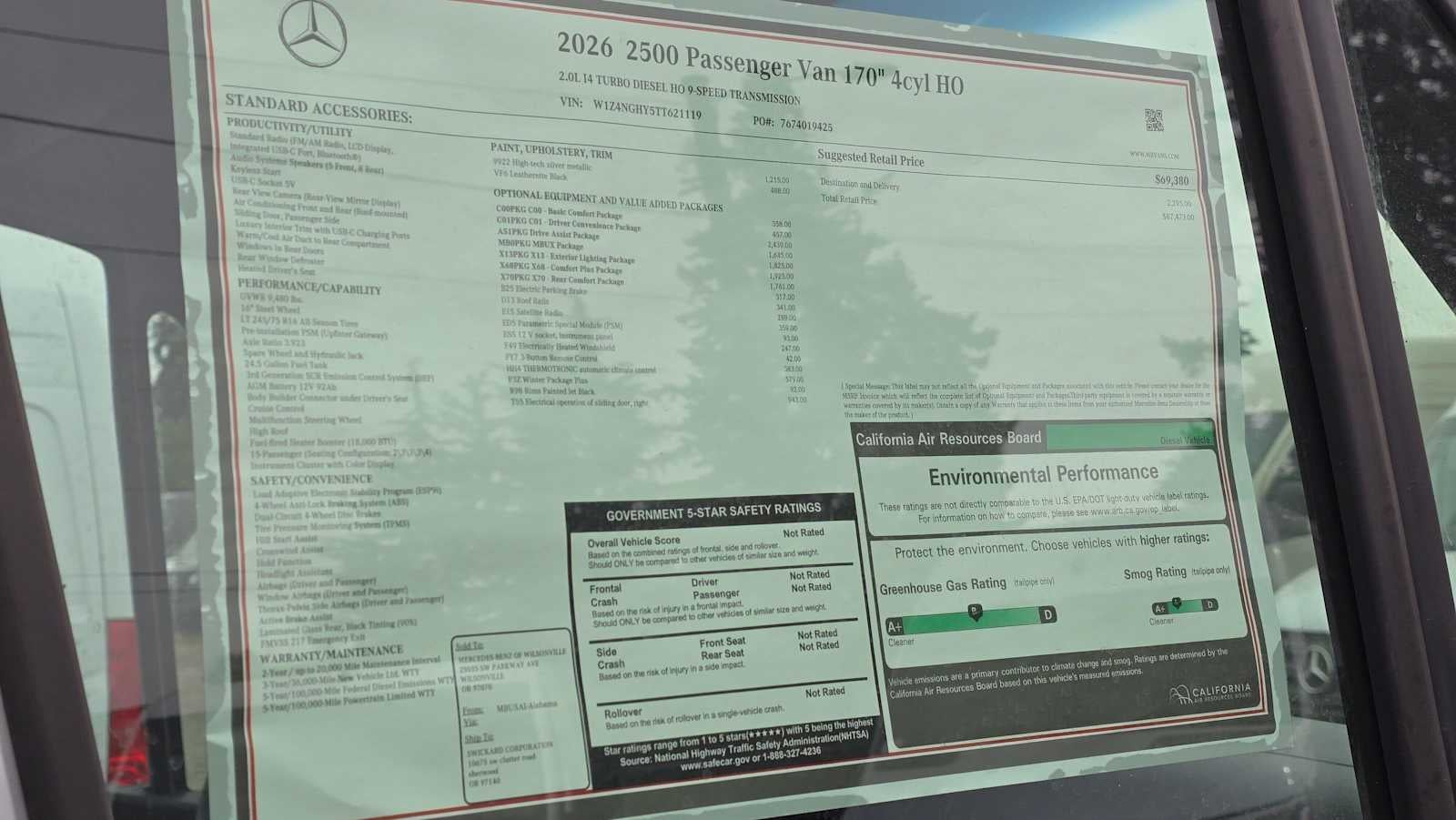 2026 Mercedes-Benz Sprinter Passenger Van 2500 High Roof I4 Diesel HO 170 RWD