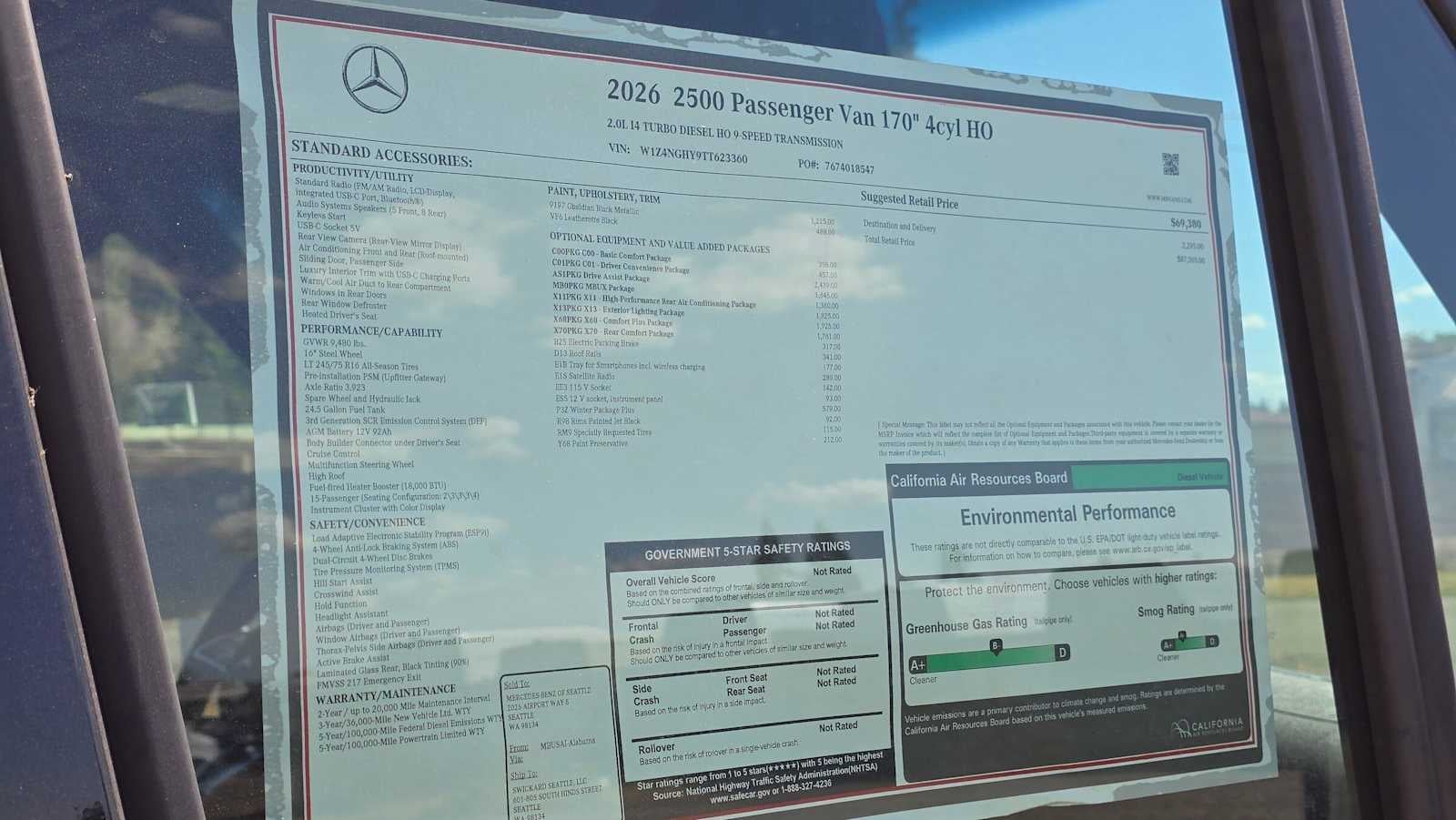 2026 Mercedes-Benz Sprinter Passenger Van 2500 High Roof I4 Diesel HO 170 RWD